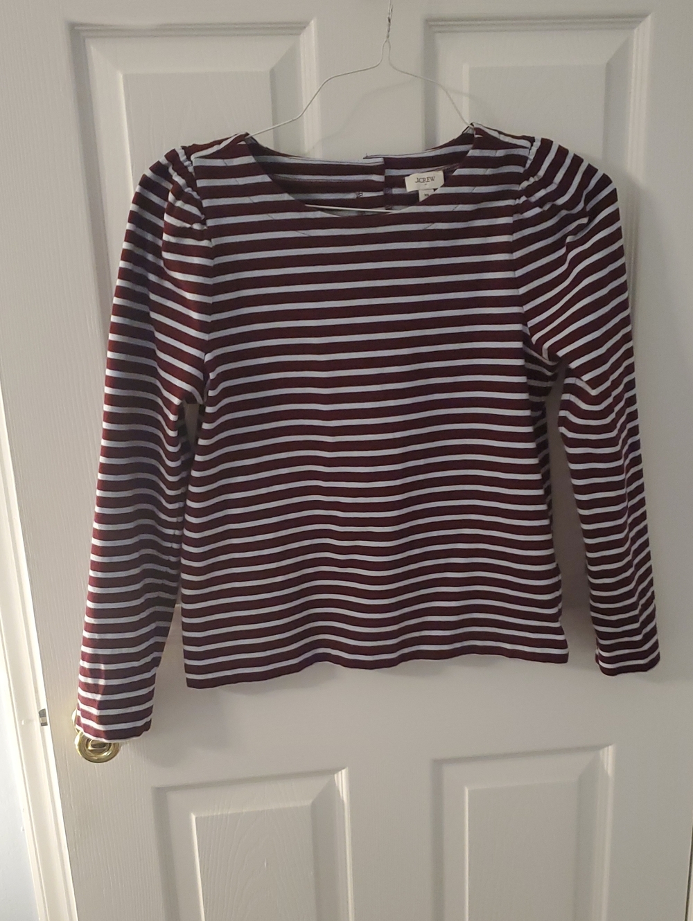 J. Crew Factory Maroon and Pale Blue Striped Long-Sleeve Tee